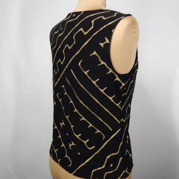 Chaps Black & Tan Tribal Print Draped Cowl Neck Sleeveless Stretch Career Top PL - Picture 4 of 8